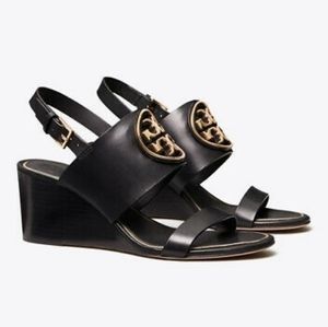 BNIB Tory Burch Metal Miller Wedge Black sz 9